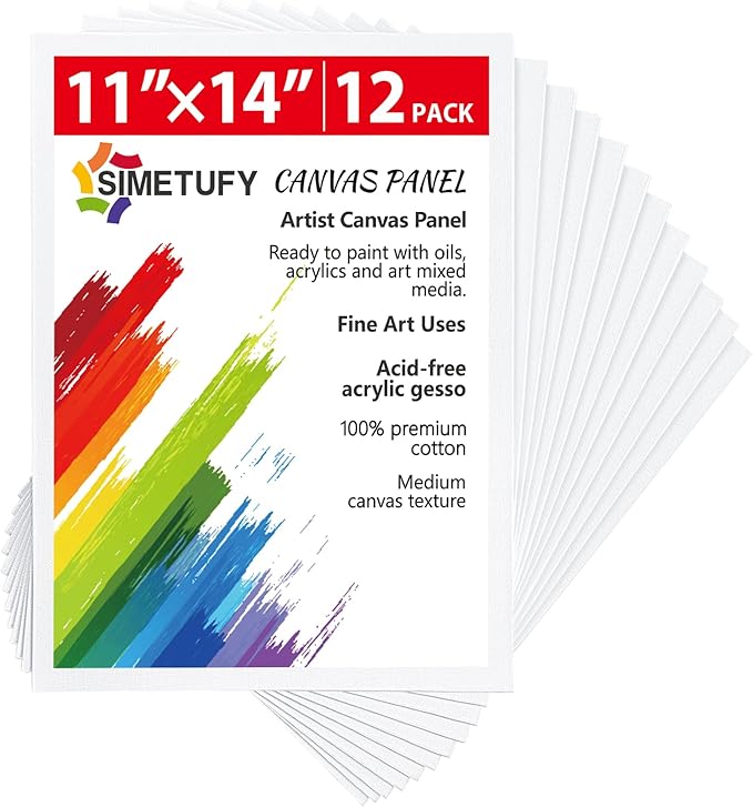 Simetufy 11 x 14 inch 12 Pack Painting Canvas Panels, Canvas Boards by Simetufy