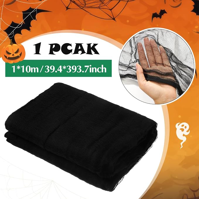 Boao Halloween Cheese cloth 39.37 x 393.7 Inch Black Cheesecloth Roll - Image 2