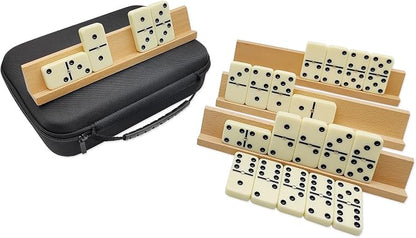 Dominos Set for Adults with 4 Wooden Racks, Double 6 Dominoes Game Set with 28 by Unknown