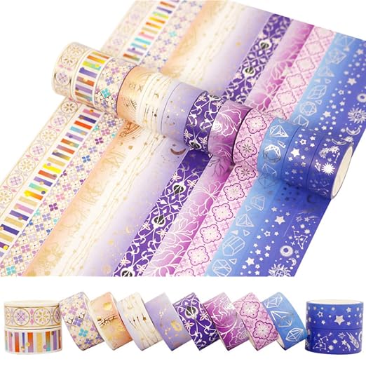 12 Rolls Galaxy Washi Tape Set Bronzing Starry Night Decorative Masking Tape by Esweny