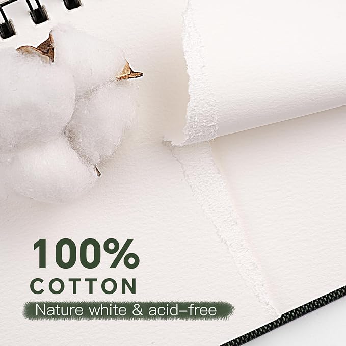 Watercolor Paper Pad, Fuumuui 5.5 * 8.5 inch 100% Cotton Paper, Spiral Bound - Image 2
