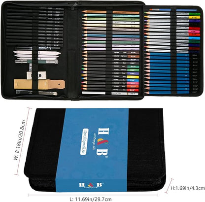 H & B 72PCS Drawing Supplies Sketching Set, Art Kit include Drawing & Colored - Image 5
