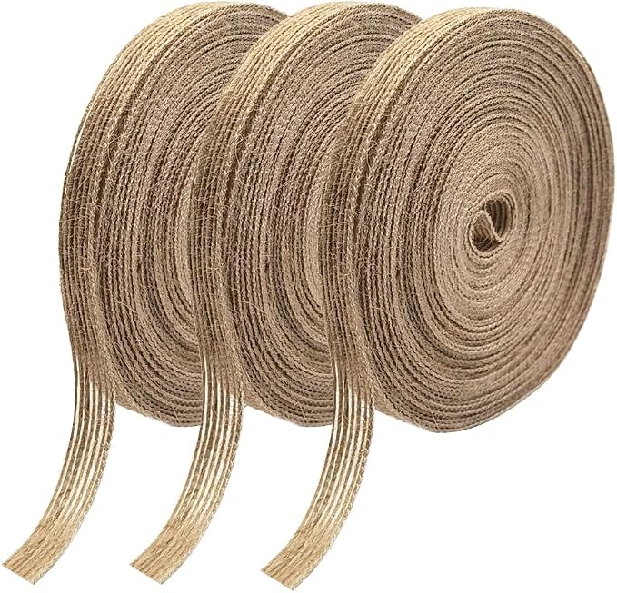 INSPIRELLE 3 Rolls 0.4 Inch Natural Burlap Fabric Roll 99 Feet Jute Lined Ribbon by INSPIRELLE