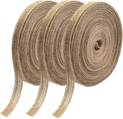 INSPIRELLE 3 Rolls 0.4 Inch Natural Burlap Fabric Roll 99 Feet Jute Lined Ribbon by INSPIRELLE