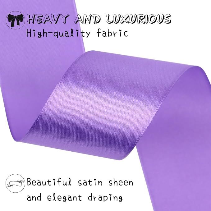 Light Purple Solid Satin Ribbon 1-1/2 Inch 25 Yards Solid Polyester Fabric - Image 4