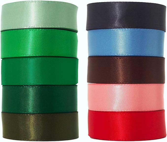 5/8 Inch Assorted Satin Ribbon Set, 50 Yards Double Faced Pack, Into The Forest by XYMAO