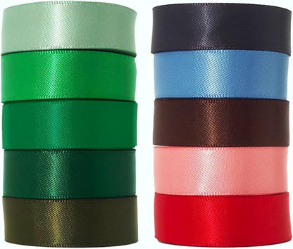 5/8 Inch Assorted Satin Ribbon Set, 50 Yards Double Faced Pack, Into The Forest by XYMAO