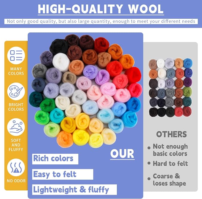 IMZAY 50 Colors 5.4 Oz Needle Felting Wool, 3g/Pack Wool Roving Yarn - Image 3