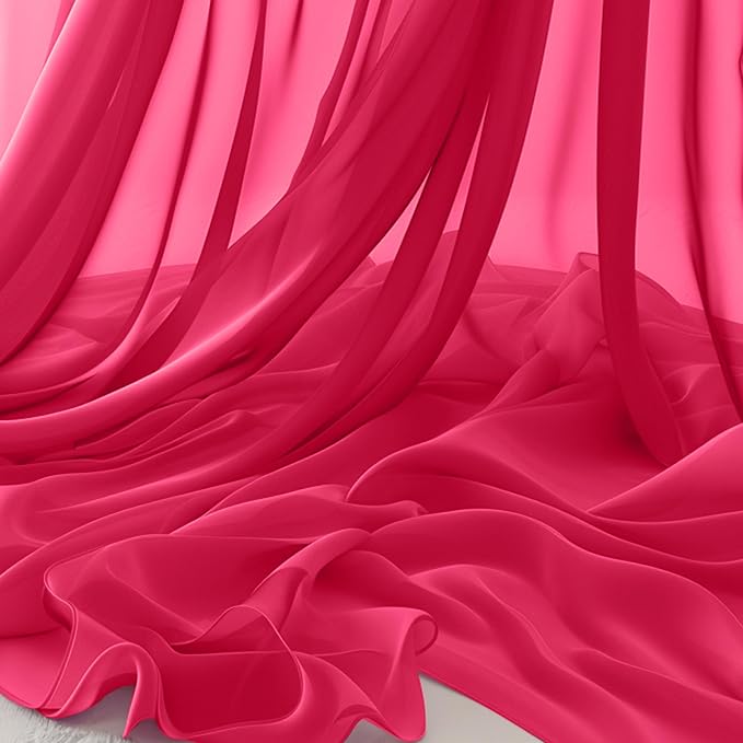 Horbaunal Hot Pink Chiffon Fabric by The Yard, 1 Yard Continuous Sheer Fabric by Horbaunal