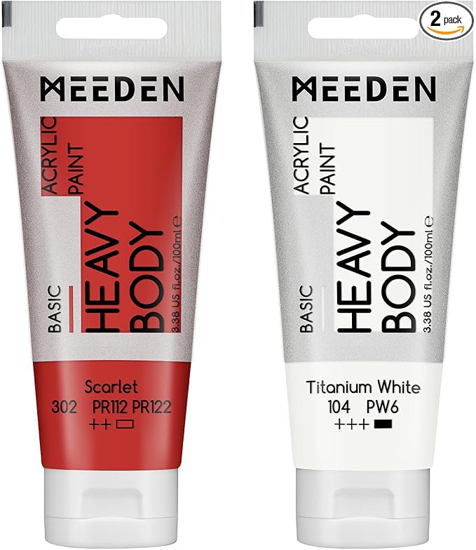 MEEDEN Acrylic Paint Scarlet Red: Bundled - 100ml/3.38oz x 2 Bulk Heavy Body by MEEDEN
