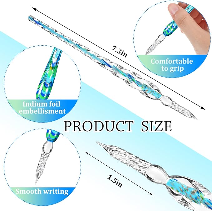 Zonon Glass Dipped Pen Ink Set 14 Pcs Include 6 Pcs Glass Dip Pen, 6 Colorful - Image 2