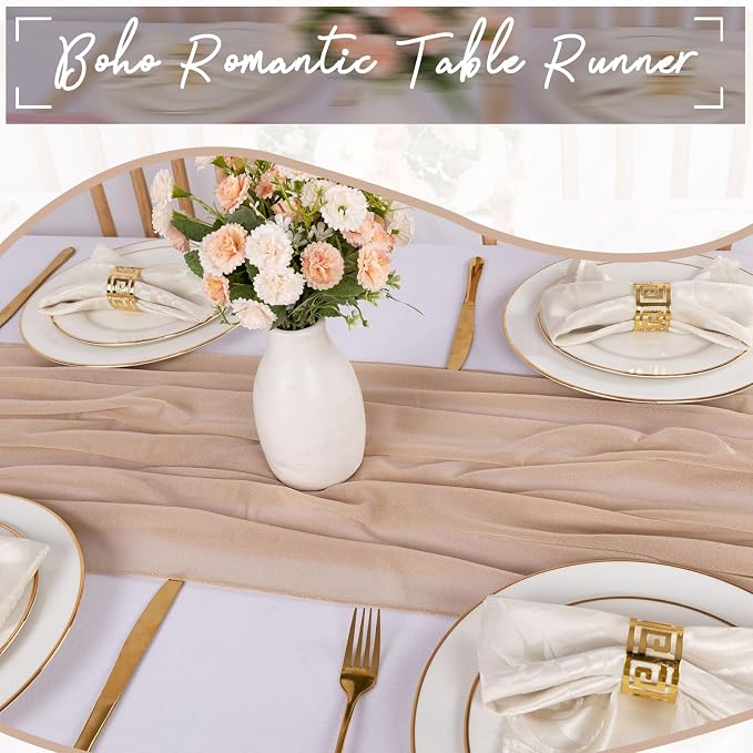 Champagne Chiffon Table Runner 30 x 120 Inches Sheer Table Runner 10ft Romantic - Image 4