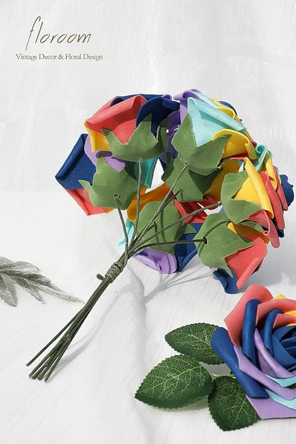 Floroom Artificial Flowers 25pcs Real Looking Whimsical Blue Foam Fake Roses - Image 7