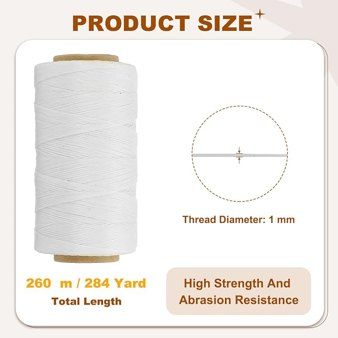 PATIKIL 284 Yard Flat Waxed Thread 150D 1mm Leather Sewing Cord - Image 2