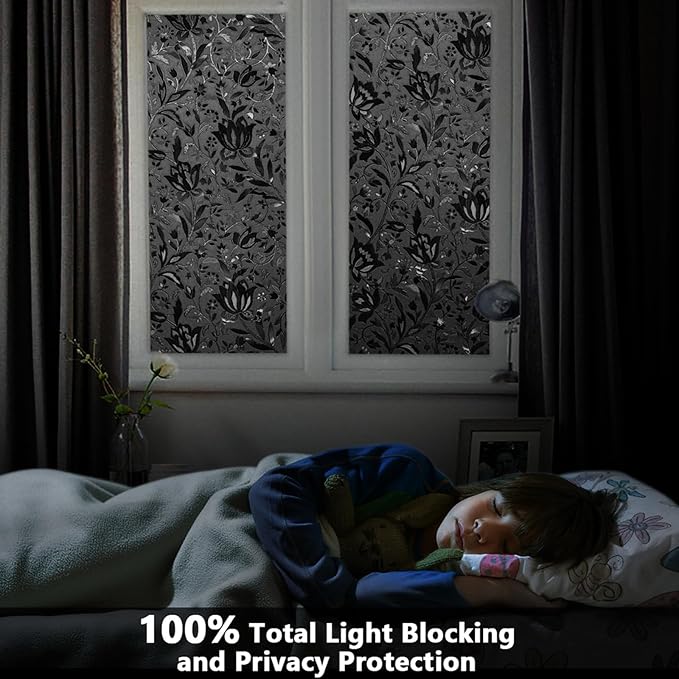 LEMON CLOUD Total Blackout Window Film Privacy Static Cling Frosted Black - Image 6