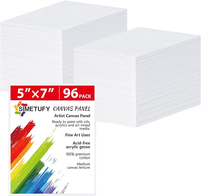 Simetufy 5x7 Inch 96 Pack Small Painting Canvas Boards Mini Blank Canvas Panels by Simetufy