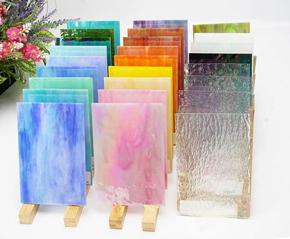 Lanyani 26 Sheets Sparkly Iridescent Stained Glass Sheets Variety Assortment by LanyaniArtGlassMosaics