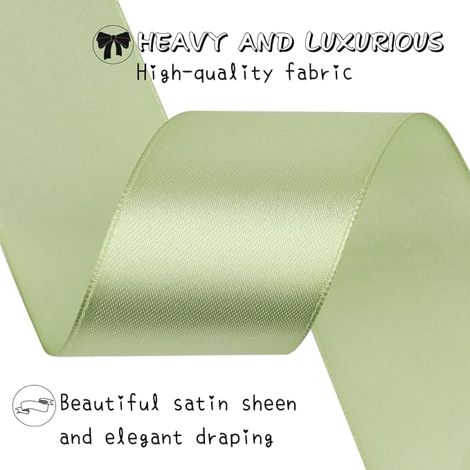 Pale Green Solid Satin Ribbon 1-1/2 Inch 25 Yards Solid Polyester Fabric Ribbon - Image 4