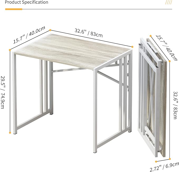 Small Folding Desk 32 inch, No Assembly Required Small Office Desk, Writing - Image 3
