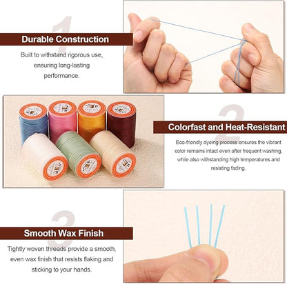 uxcell Round Leather Sewing Waxed Thread, 55m / 60 Yards Wax Polyester String - Image 5