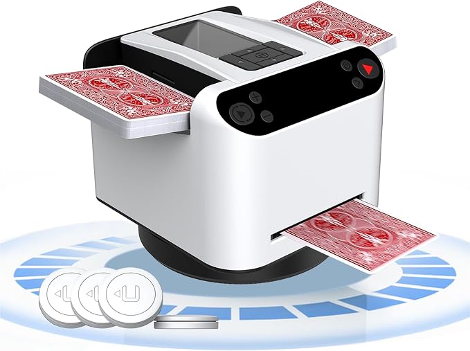 Automatic Card Shuffler and Dealer 2-in-1, 360°/180°Rotating Dealer by KNEBAD