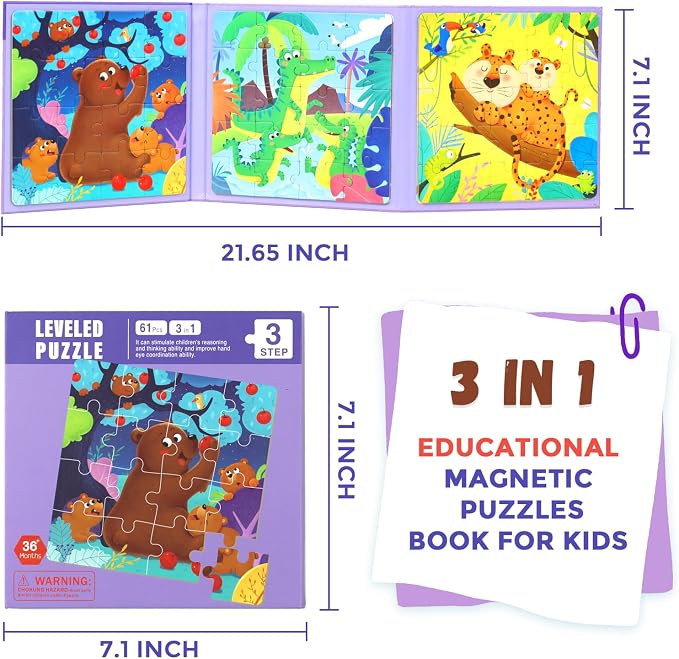 3 in 1 Toddlers Animal Magnetic Jigsaw Puzzle, Travel Puzzles - Image 4