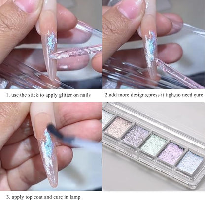 Iridescent Nail Glitter Set, 6 Colors Mud Texture Aurora Chrome Powder - Image 6