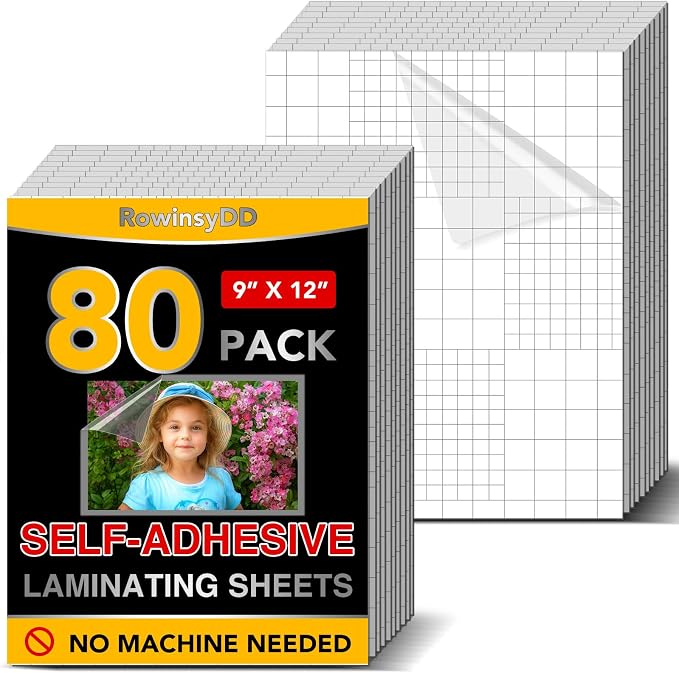 80 PCS Self-Adhesive Laminating Sheets, 9 x 12 Inches Clear Laminating Sheets by RowinsyDD