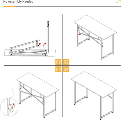 Folding Desk 47 inch No Assembly Required Home Office Table, Writing Gaming - Image 4
