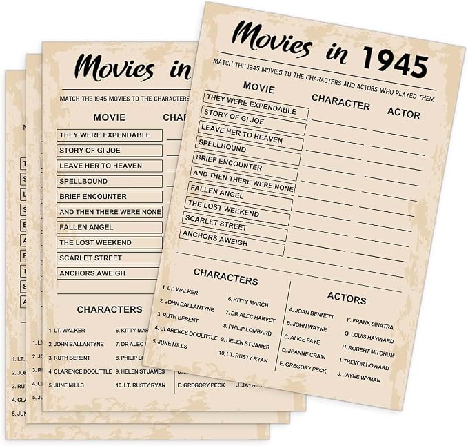 80th Birthday Party Games, Movies of 1945 Games, Birthday Party Supplies by QUPT