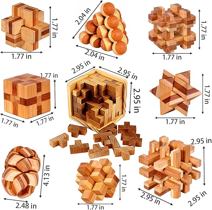 18 Pack Wooden Brain Teaser Puzzles Stress Relief Toys Wooden Burr Puzzles - Image 7