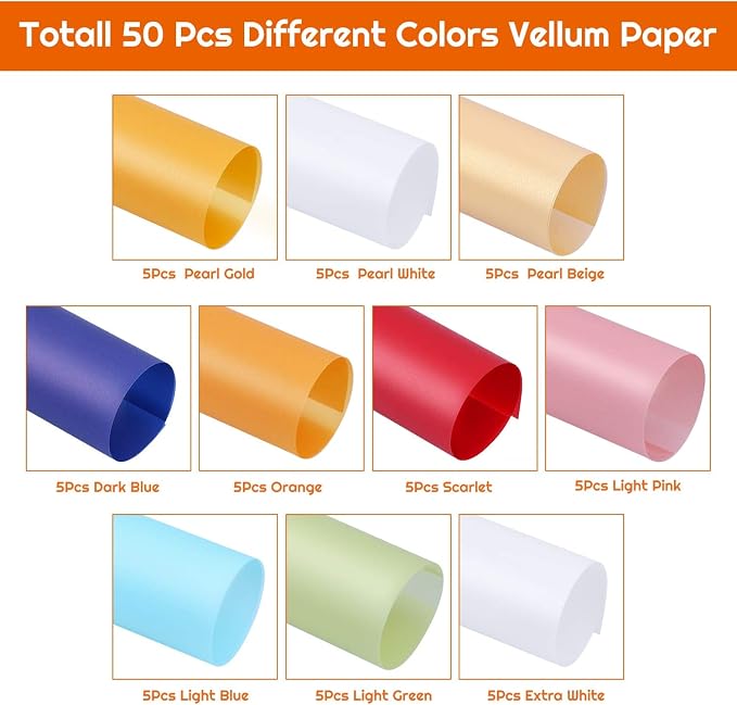 Shynek Colored Vellum Paper, 50 Sheets, 10 Colors, 8.5 x 11, Transparent - Image 2