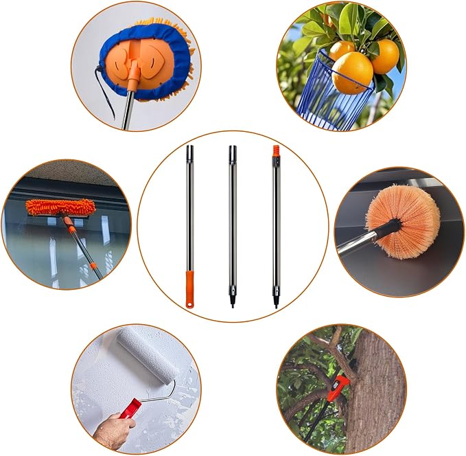 3 PCS Total 4 Ft Extension Pole, Paint Roller Stainless-Steel Threaded Splicing - Image 5