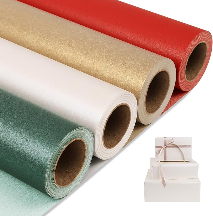 NESCCI Matte Wrapping Paper, Solid Color Pearly-Lustre Paper-4 Roll, 17 Inches by NESCCI