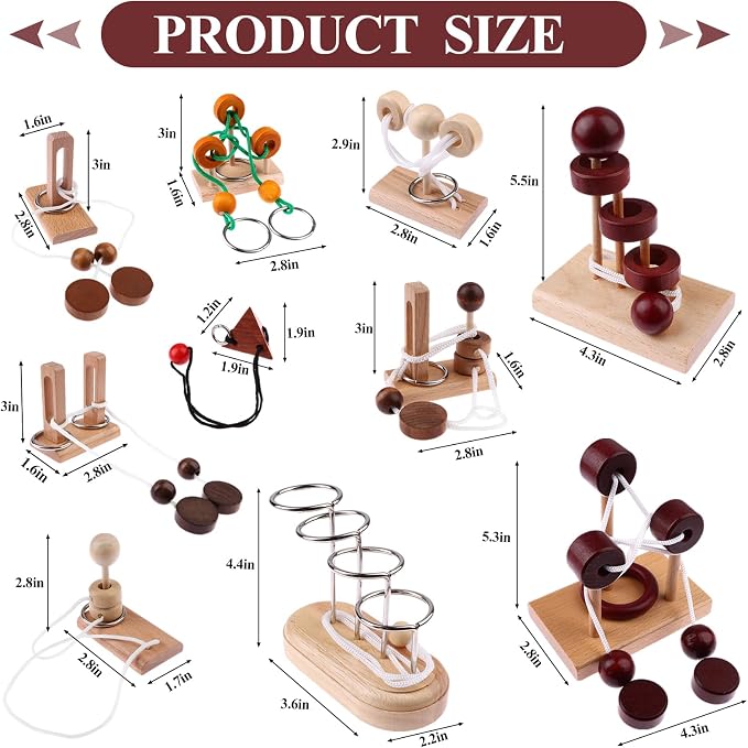10 PCS Wooden Rope Puzzle Set Brain Teasers Puzzles Mind Toys - Image 2