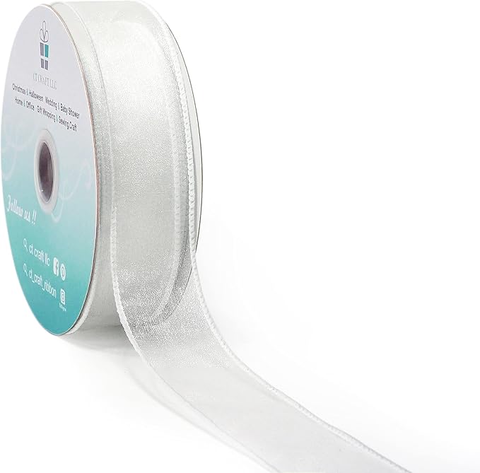 CT CRAFT LLC Sheer Organza Wired Ribbon 1.5" x 50Yards White by CTCRAFTLLC