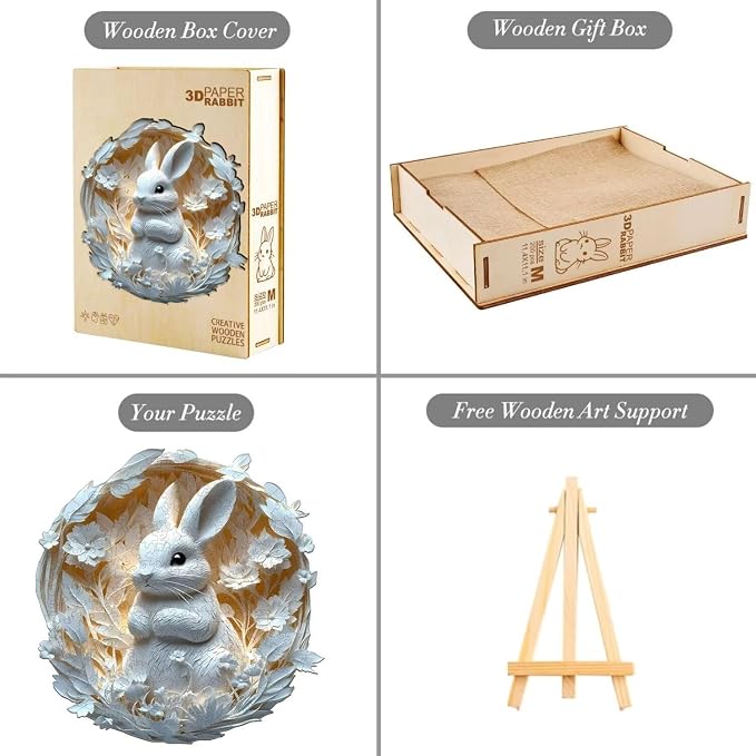 Wooden Puzzles Adults, 3D Paper Rabbit Wooden Puzzles 100 Pieces, Unique Animal - Image 4