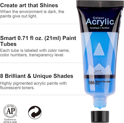 AUREUO Glow in the Dark Acrylic Paint, 8 Colors x 0.71 Fl Oz / 21ml Neon UV - Image 6