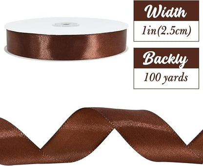 TONIFUL 1 Inch x 100yds Coffee Brown Satin Ribbon, Thin Solid Color Satin Ribbon - Image 2