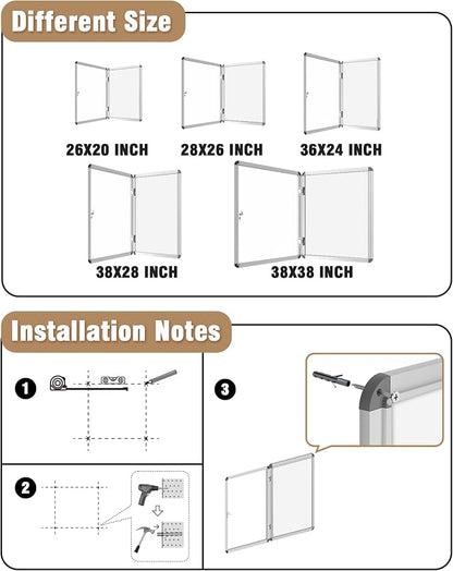 38"x38" Enclosed Bulletin Board, Lockable Weather-Resistant Aluminum Noticeboard - Image 4