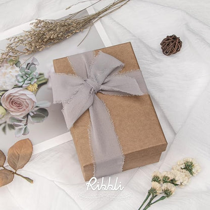 Ribbli Light Grey Chiffon Ribbon 1-1/2 inch x 20 Yard Handmade Fringe Chiffon - Image 4