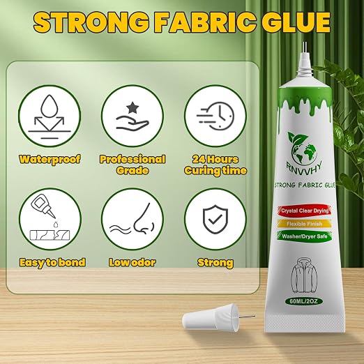 Fabric Glue Permanent, 60ml Super-Strong Clear Washable Fabric Adhesive - Image 2