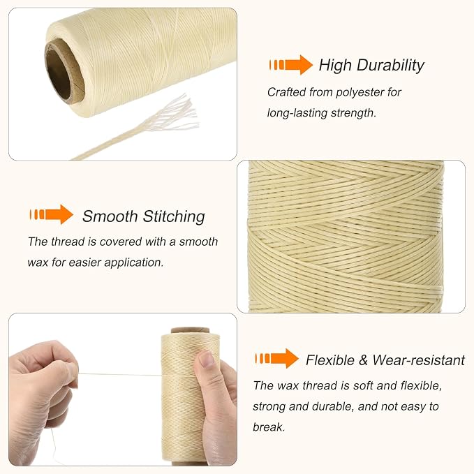 MECCANIXITY Waxed Thread, 284 Yard 0.8mm 150D Flat Wax Thread Polyester Waxed - Image 3