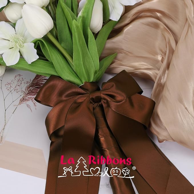 LaRibbons 1 1/2 Inch 50 Yard Double Faced Satin Ribbon, Friar Brown Satin Craft - Image 2