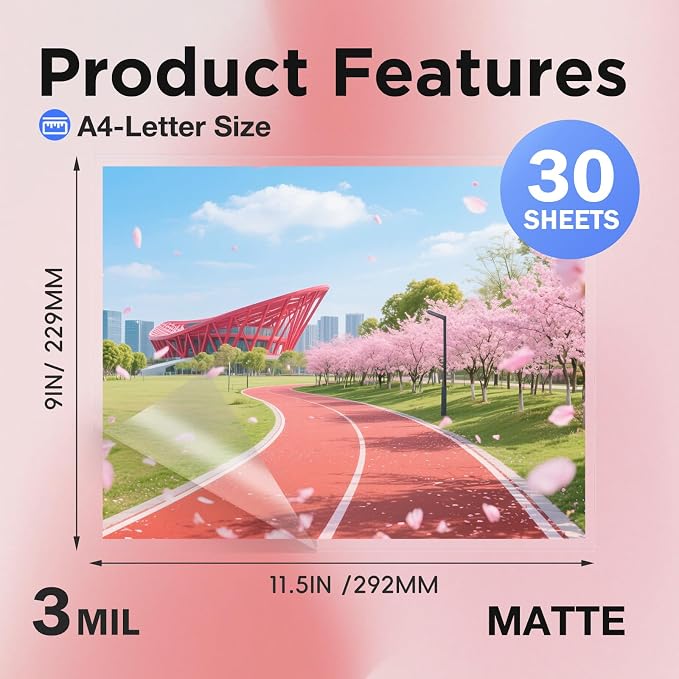Matte Laminating Sheets 9 x 11.5 Inches, 3 Mil Thick, 30 Pack - Image 2