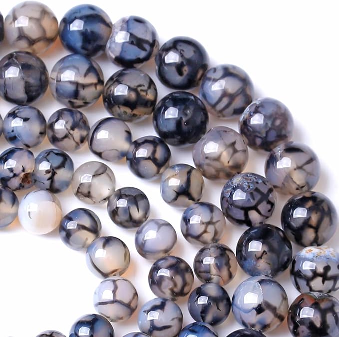8MM Black Dragon Vein Agate Stone Beads Natural Gemstone Round Loose Beads - Image 3