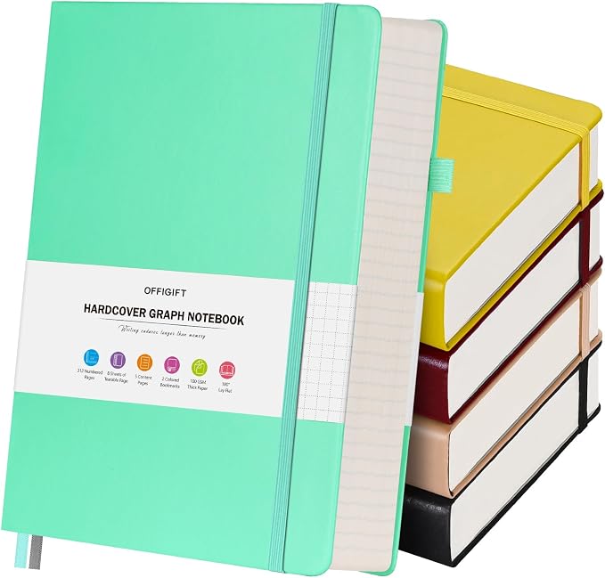 5 Pack Graph Paper Notebook, 312 Numbered Pages Graph Notebook Bulk, 100gsm No by OFFIGIFT