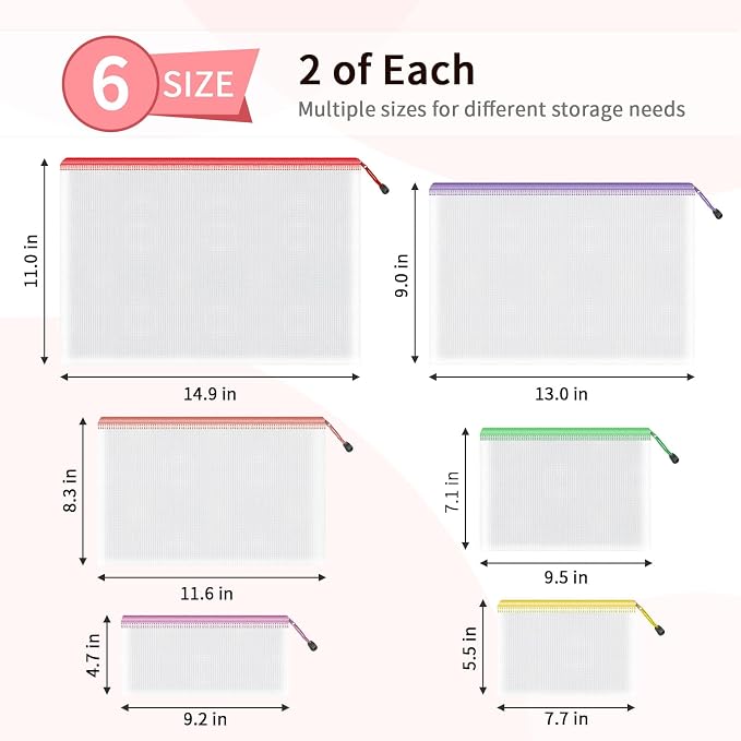 Umriox Zipper Bags, 6 Assorted Size, Project Bags - Image 2