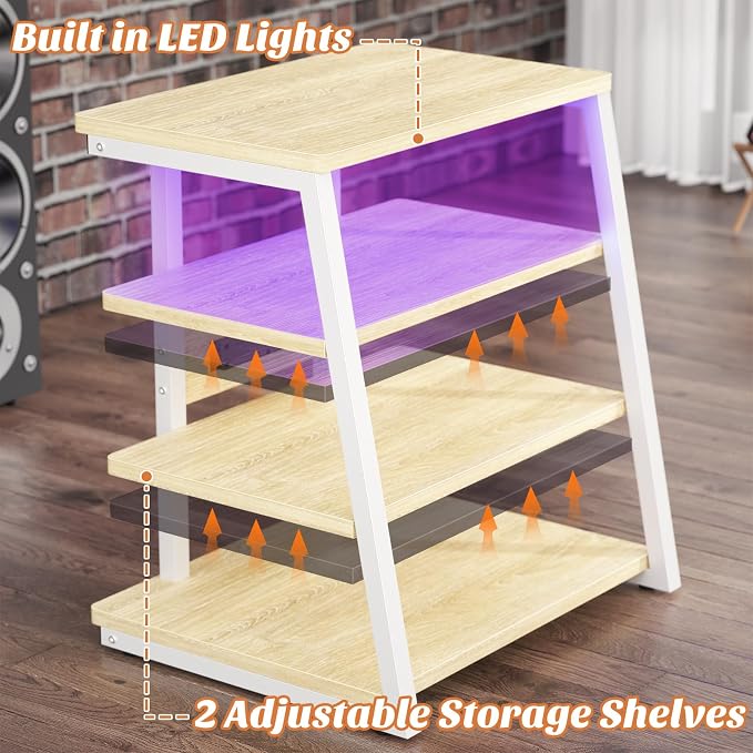 AV Media Stand with Outlets, Media Console with LED Lights, Stereo Racks and - Image 4
