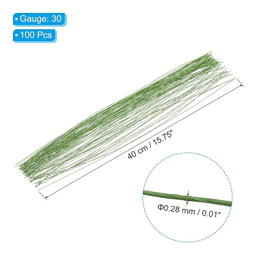 PATIKIL 30 Gauge 16" Floral Stem Wire, Light Green - Image 2